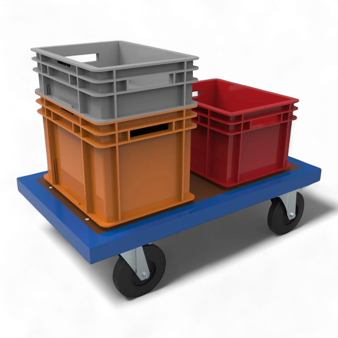 Plattformwagen Basisversion - Robuster Transportwagen für Lager und Industrie. Stahlrahmen, 4 Lenkrollen, bis 1000 kg Traglast.