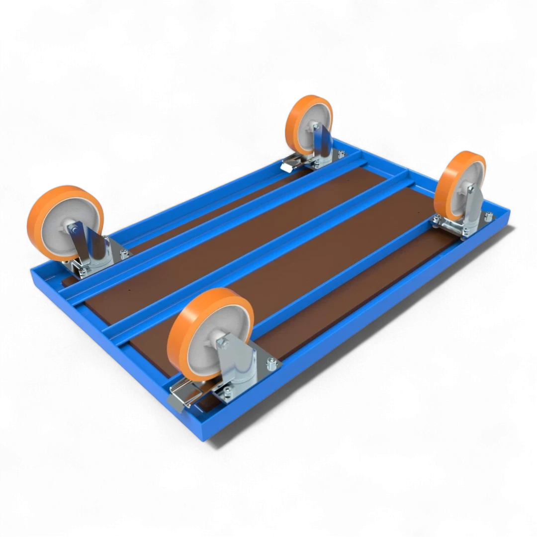 Plattformwagen Basisversion - Robuster Transportwagen für Lager und Industrie. Stahlrahmen, 4 Lenkrollen, bis 1000 kg Traglast.