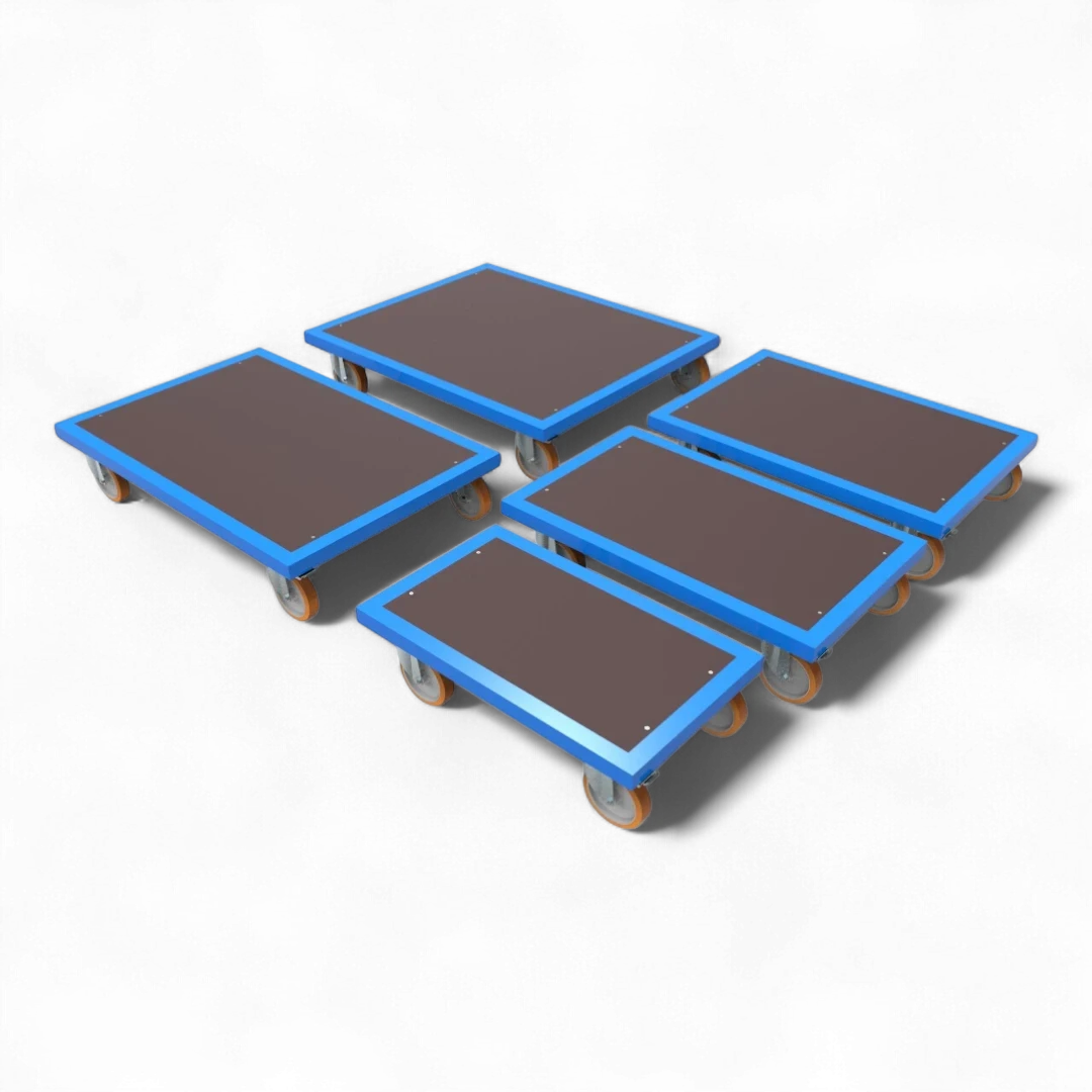 Plattformwagen Basisversion - Robuster Transportwagen für Lager und Industrie. Stahlrahmen, 4 Lenkrollen, bis 1000 kg Traglast.