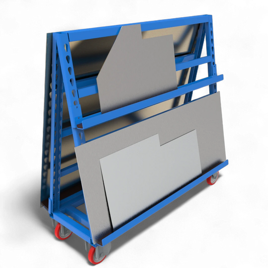 Blechregal auf Rollen: Vertikale Lagerung für Blechtafeln und Zuschnitte. Schaffen Sie flexibel Platz und Ordnung. Effizient & sicher.