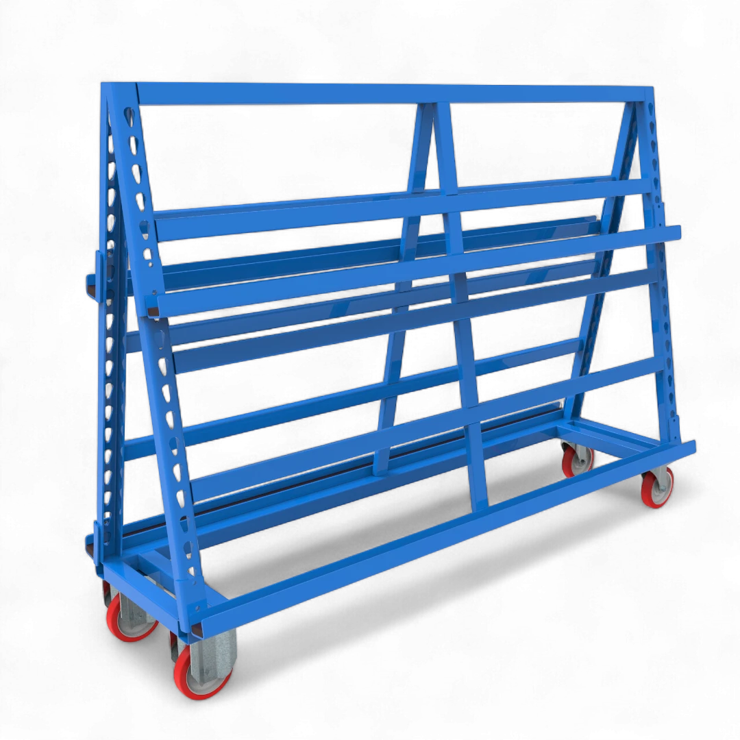 Blechregal auf Rollen: Vertikale Lagerung für Blechtafeln und Zuschnitte. Schaffen Sie flexibel Platz und Ordnung. Effizient & sicher.