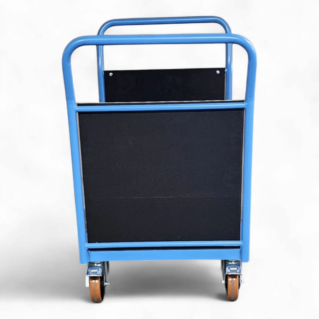 Doppel-Stirnwandwagen mit vorderer und hinterer Siebdruckplatte. Bis 600 kg Traglast. Ideal für Lager und Werkstatt.
