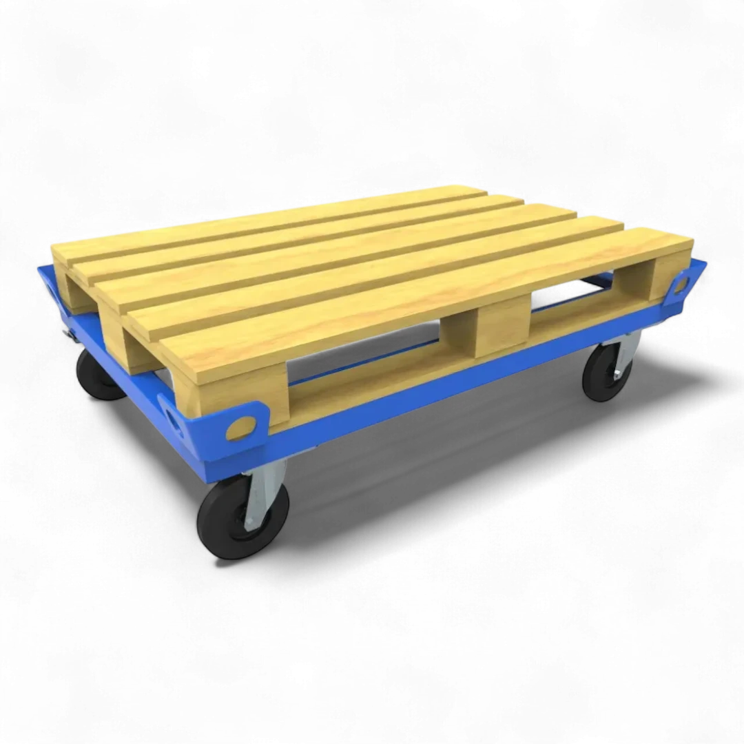 Fahrgestell für Palettentransport – Stabile Stahlkonstruktion mit Lenkrollen. Ideal für Lager und Werkstätten.