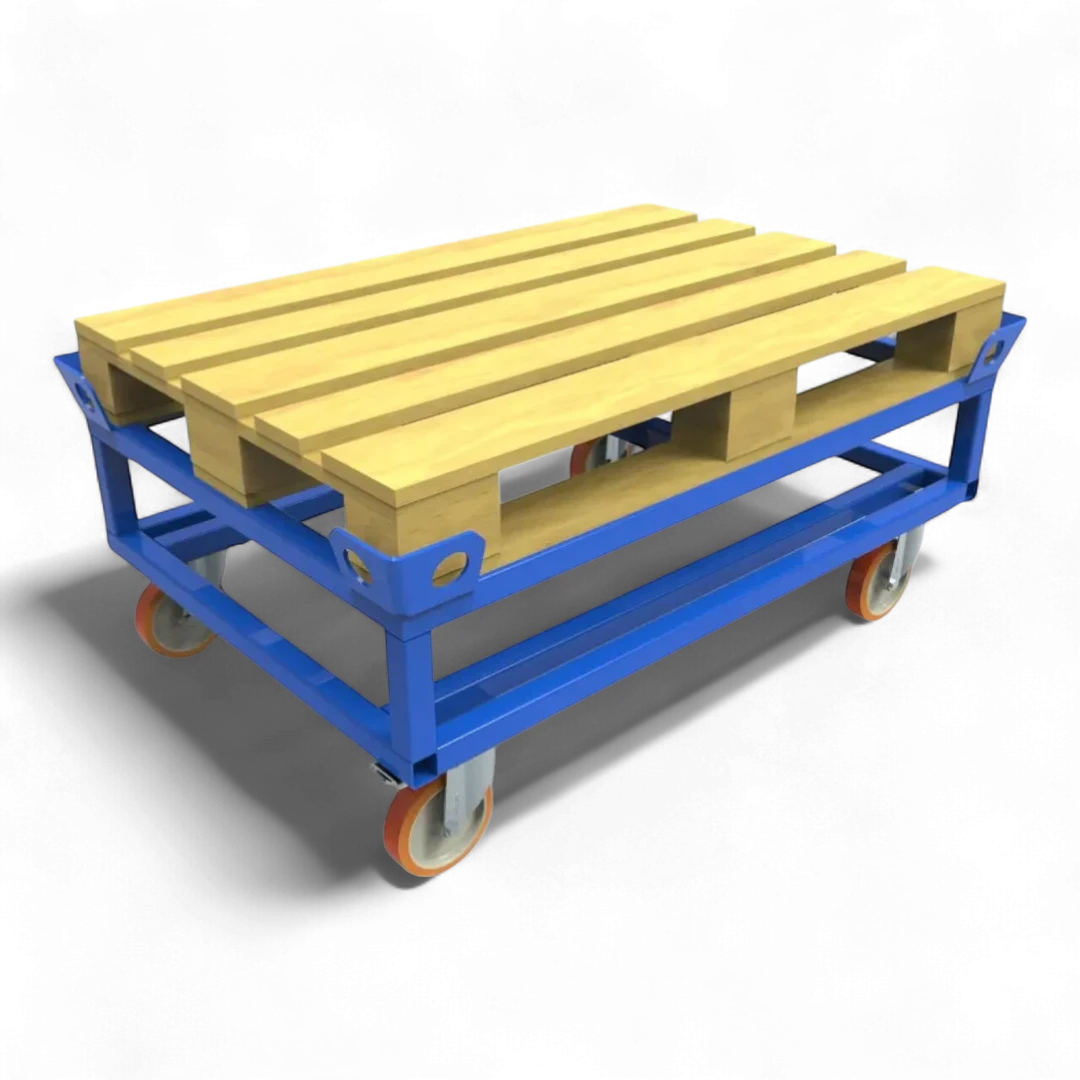 Fahrgestell für Palettentransport – Stabile Stahlkonstruktion mit Lenkrollen. Ideal für Lager und Werkstätten.