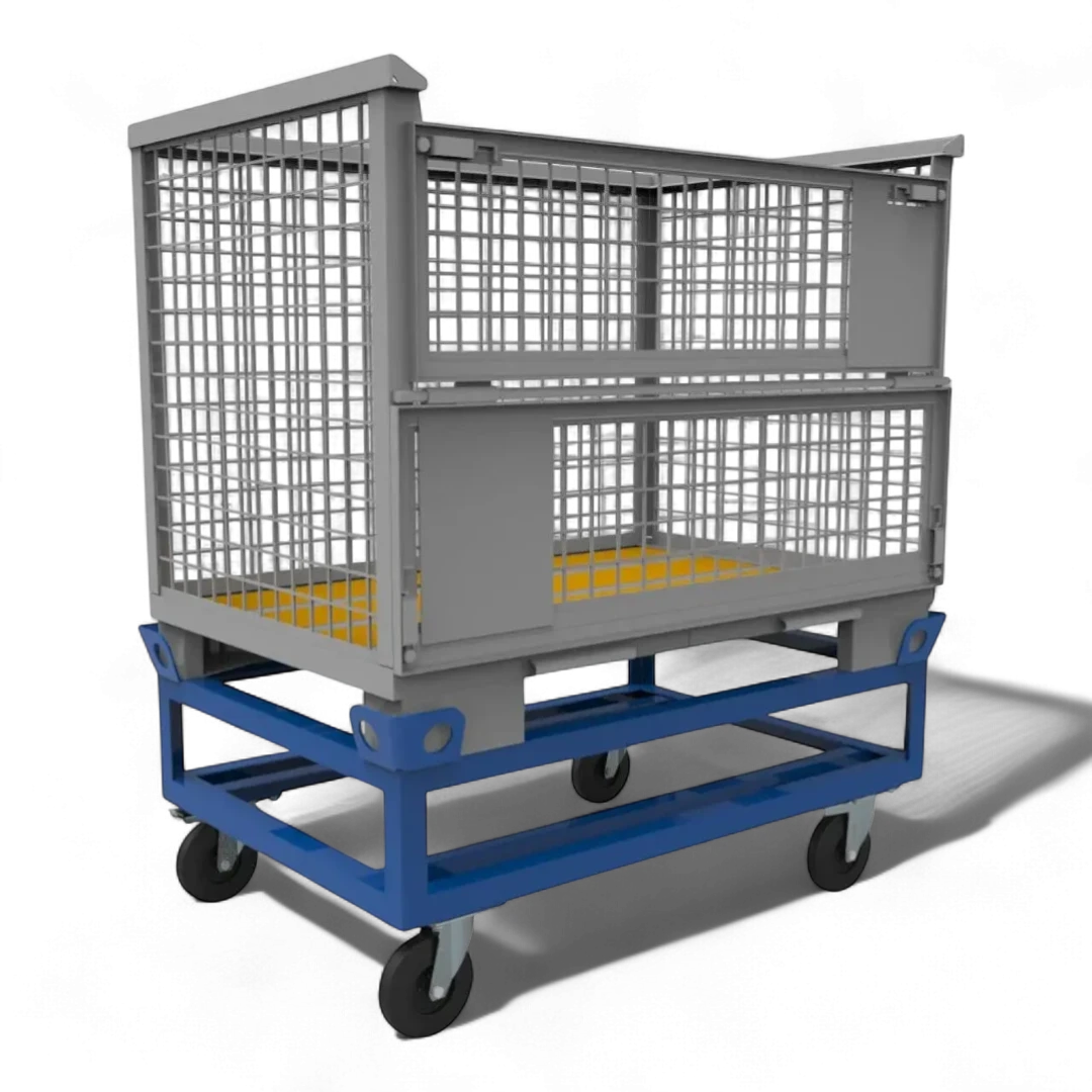 Fahrgestell für Palettentransport – Stabile Stahlkonstruktion mit Lenkrollen. Ideal für Lager und Werkstätten.
