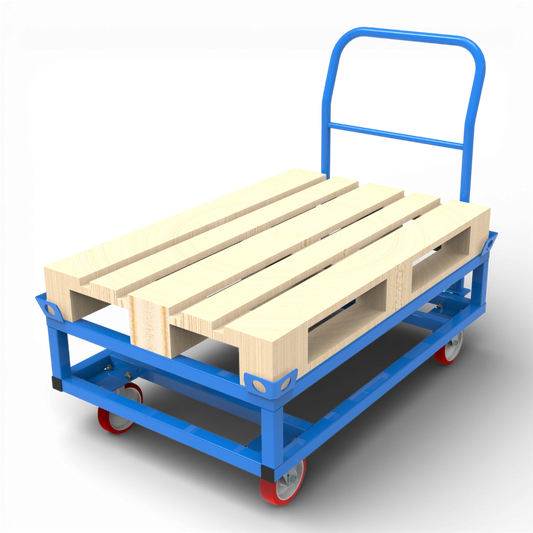 Fahrgestell hoch mit Schiebebügel für Europaletten. Mobile Werkbank 1200 kg aus stabilem Quadratrohr.