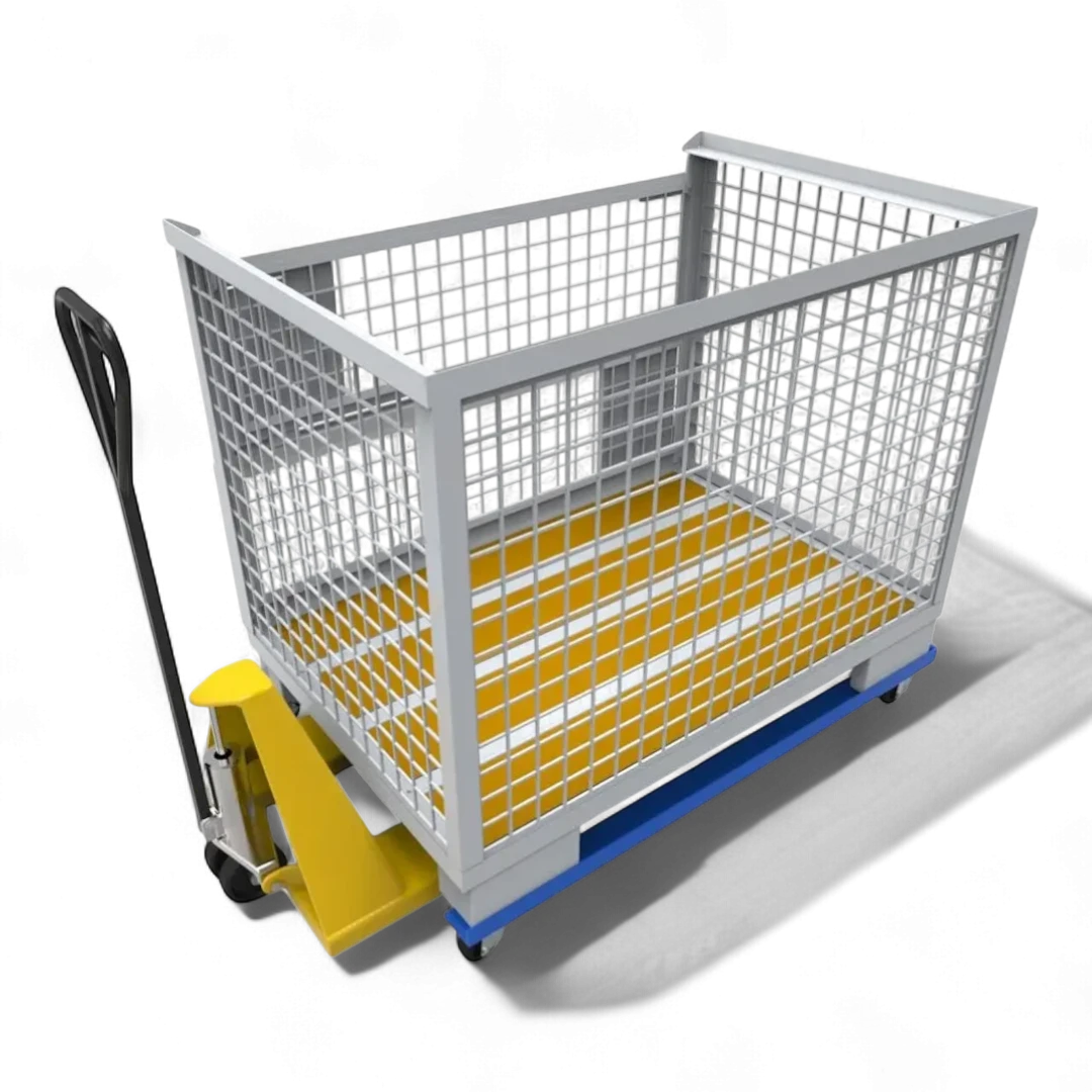 Fahrgestell für Palettentransport – Stabile Stahlkonstruktion mit Lenkrollen. Ideal für Lager und Werkstätten.