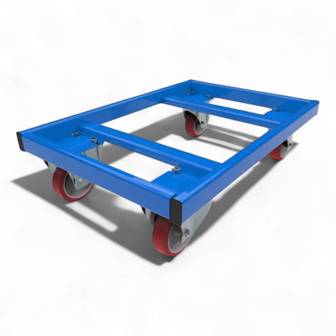 Fahrgestell für Transport von KLT-Kisten – Stabile Stahlkonstruktion mit Lenkrollen. Ideal für Lager und Werkstätten.
