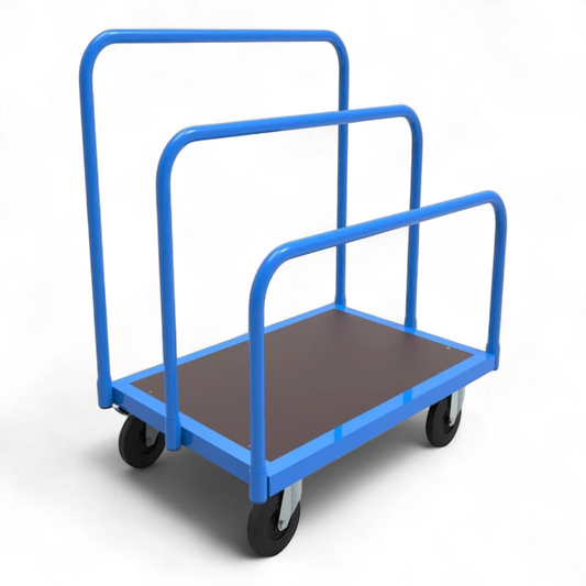 Stabiler Plattenwagen zum sicheren Transport von Holzplatten, Gipskarton oder Blechtafeln in Werkstatt und auf der Baustelle.