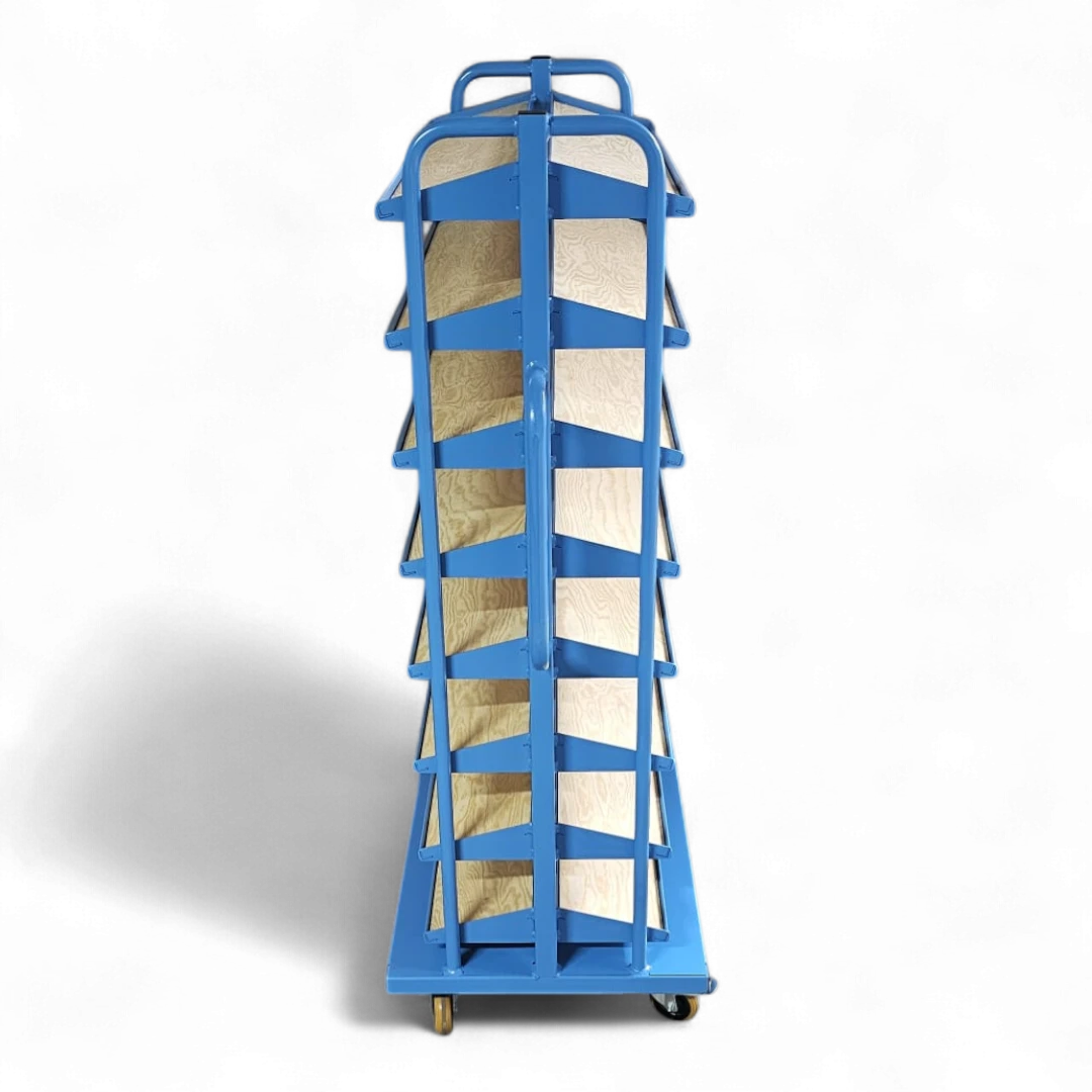 Kompakt-Rollwagen für Sichtlagerkästen - Schmale Bauform für enge Gänge, ideal für Werkstätten und Lager.