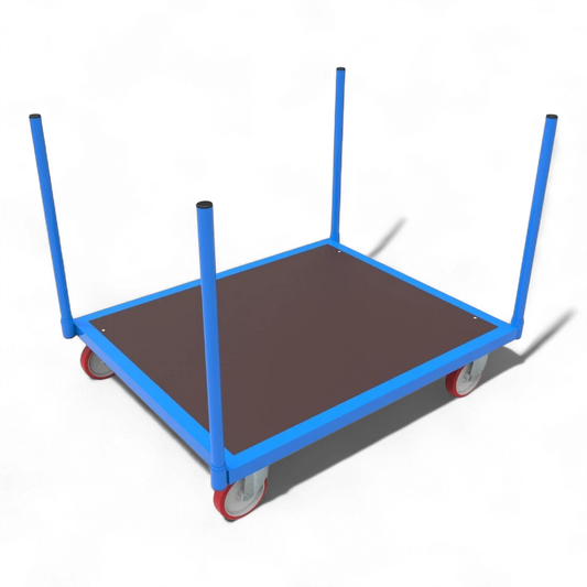 Rungenwagen für Paletten & schwere Lasten – Robuste Stahlkonstruktion mit Rungen, bis 1000 kg Traglast. Ideal für Lager und Logistik.
