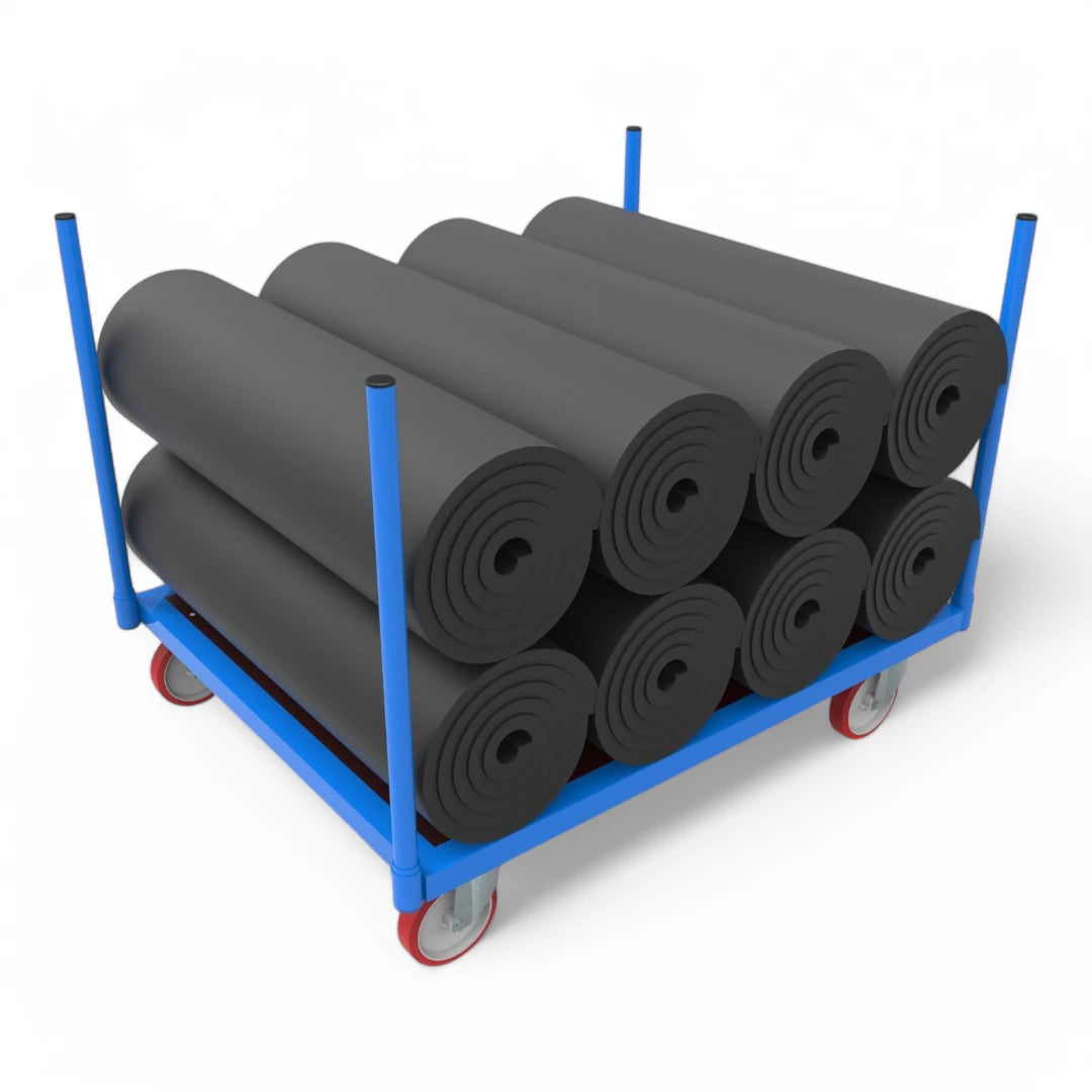 Rungenwagen für Paletten & schwere Lasten – Robuste Stahlkonstruktion mit Rungen, bis 1000 kg Traglast. Ideal für Lager und Logistik.
