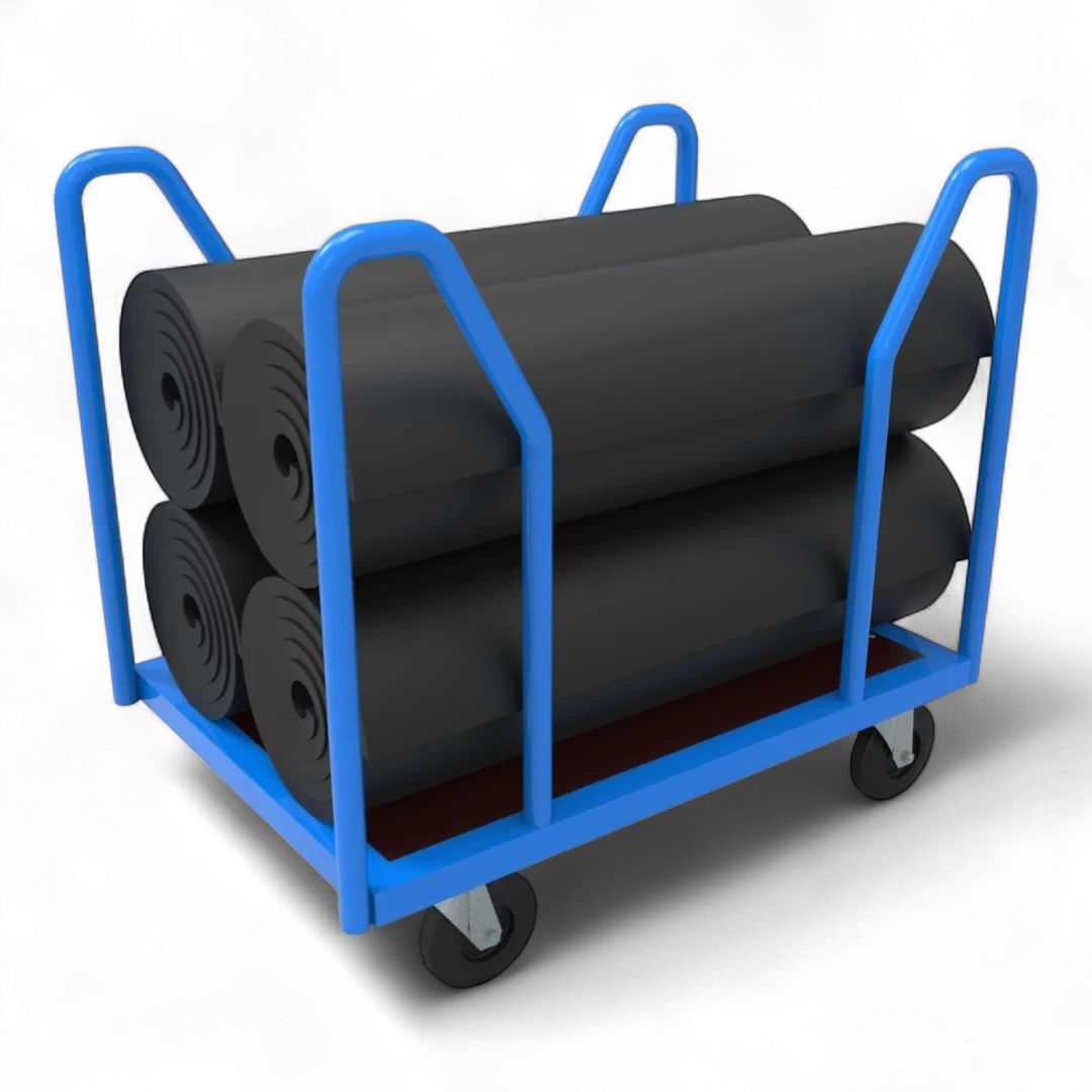 Seitenbügelwagen für Industrie, Lager & Werkstatt. Optimal für den Transport von langen Teilen. Robuster Plattformwagen mit Traglast bis 1000 kg.