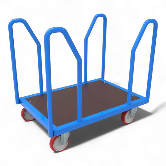 Seitenbügelwagen für Industrie, Lager & Werkstatt. Optimal für den Transport von langen Teilen. Robuster Plattformwagen mit Traglast bis 1000 kg.