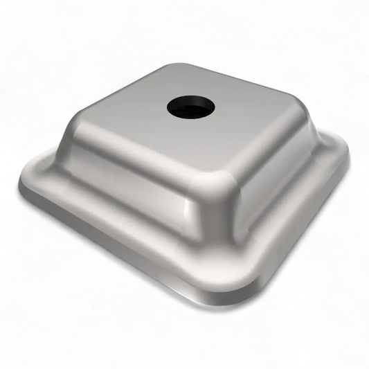 Tellerfuß als Zubehör für Stapelgestelle in Industrie & Lager. Der Fußteller sorgt für einen stabilen Stand des Gestells und schützt den Untergrund.