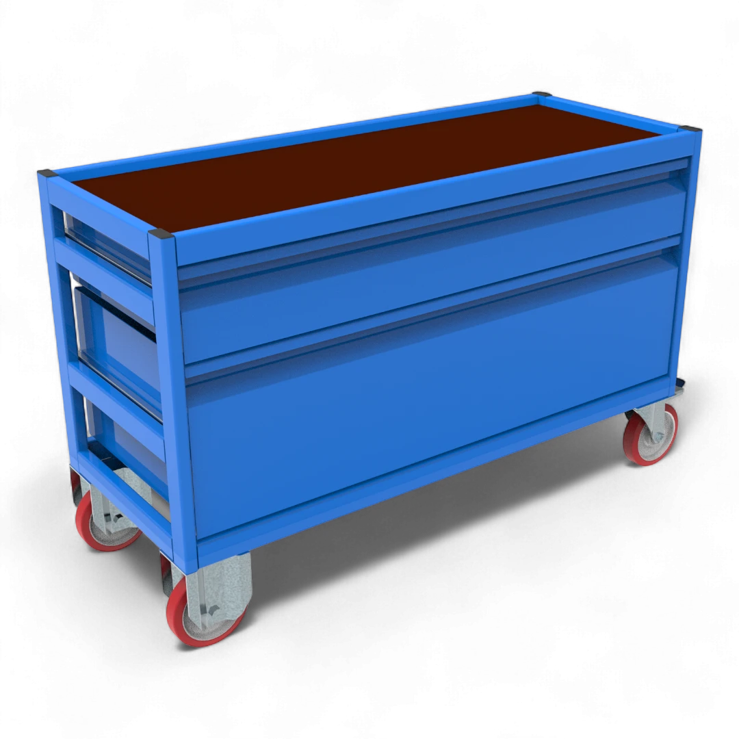 Robuster, mobiler Werkstattwagen in vielen Größen und Ausführungen. Ideal für Ordnung in Werkstatt, Lager oder Garage.