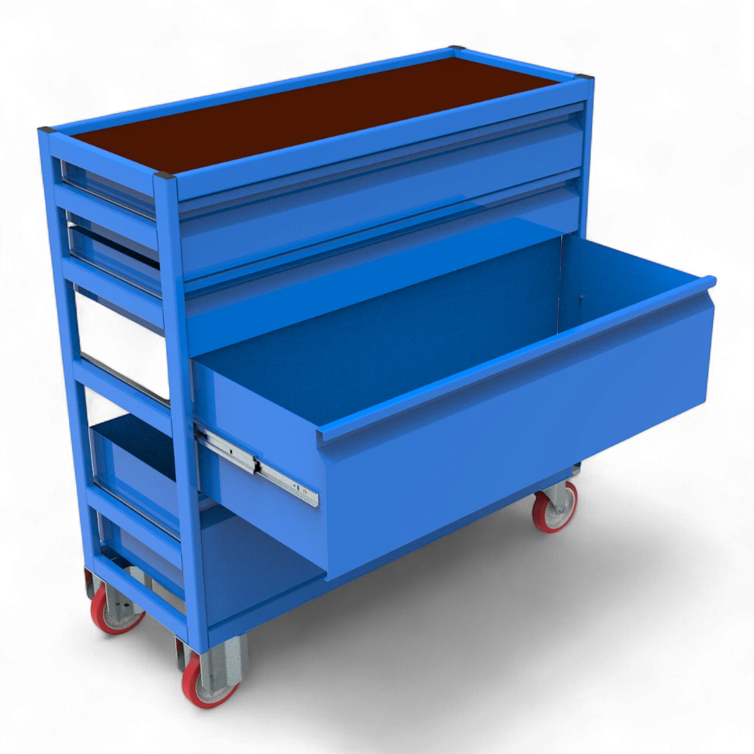 Robuster, mobiler Werkstattwagen in vielen Größen und Ausführungen. Ideal für Ordnung in Werkstatt, Lager oder Garage.