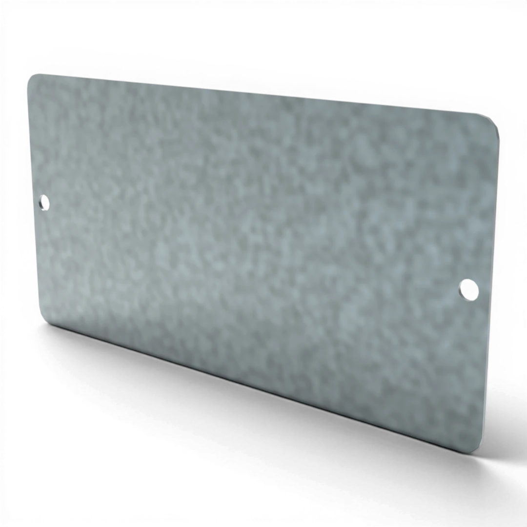 Etikettenhalter für Holzpaletten – verzinktes Blechschild 150 × 75 mm zur dauerhaften Palettenkennzeichnung, wahlweise mit ausgelaserter Beschriftung.