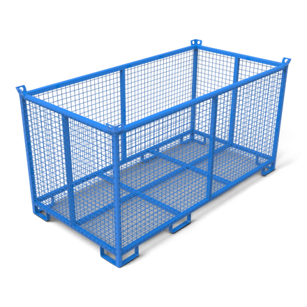 Gitterbox aus Stahl in Sondergrößen – verschweißter Quadratrohr-Rahmen mit Gitterboden, stapelbar. Für Lager, Transport und Außenbereich.