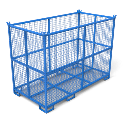 Gitterbox aus Stahl in Sondergrößen – verschweißter Quadratrohr-Rahmen mit Gitterboden, stapelbar. Für Lager, Transport und Außenbereich.