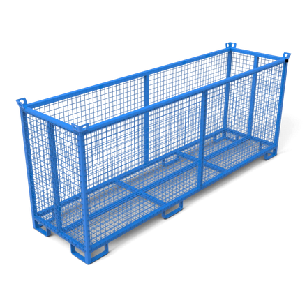 Gitterbox aus Stahl in Sondergrößen – verschweißter Quadratrohr-Rahmen mit Gitterboden, stapelbar. Für Lager, Transport und Außenbereich.