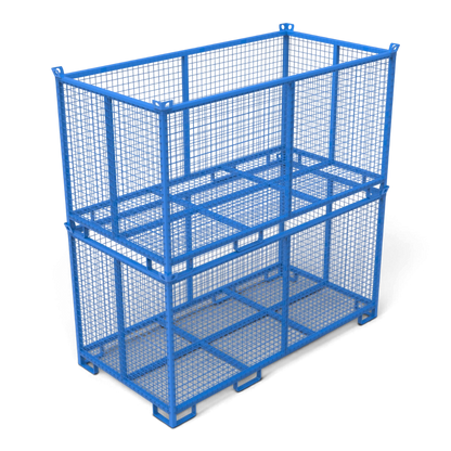 Gitterbox aus Stahl in Sondergrößen – verschweißter Quadratrohr-Rahmen mit Gitterboden, stapelbar. Für Lager, Transport und Außenbereich.