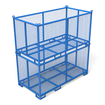 Gitterbox aus Stahl in Sondergrößen – verschweißter Quadratrohr-Rahmen mit Gitterboden, stapelbar. Für Lager, Transport und Außenbereich.