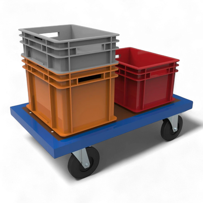 Plattformwagen Basisversion - Robuster Transportwagen für Lager und Industrie. Stahlrahmen, 4 Lenkrollen, bis 1000 kg Traglast.