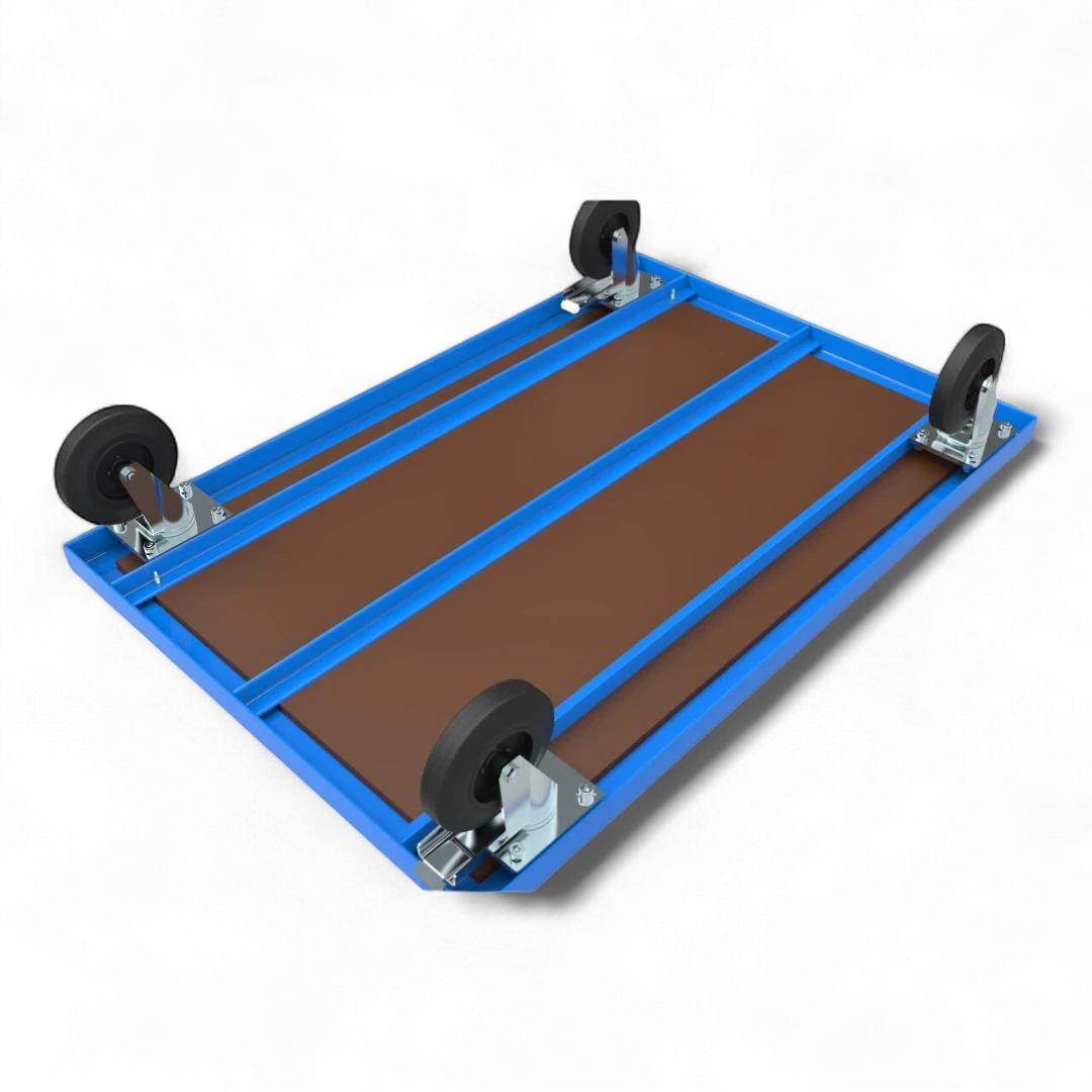 Plattformwagen Basisversion - Robuster Transportwagen für Lager und Industrie. Stahlrahmen, 4 Lenkrollen, bis 1000 kg Traglast.