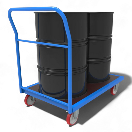 Plattformwagen mit Schiebebügel - Robuste Transportlösung für Lager & Industrie. Stahlrahmen, 4 Lenkrollen, bis 1000 kg Traglast.