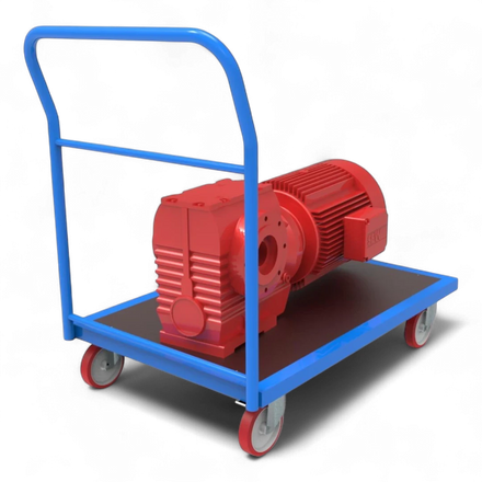 Plattformwagen mit Schiebebügel - Robuste Transportlösung für Lager & Industrie. Stahlrahmen, 4 Lenkrollen, bis 1000 kg Traglast.