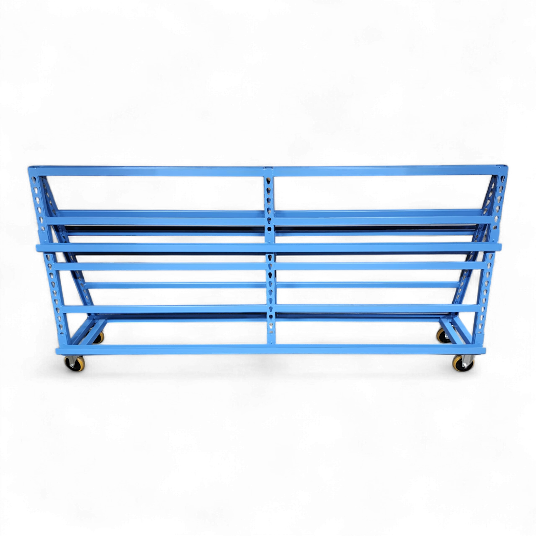 Blechregal auf Rollen: Vertikale Lagerung für Blechtafeln und Zuschnitte. Schaffen Sie flexibel Platz und Ordnung. Effizient & sicher.