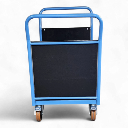 Doppel-Stirnwandwagen mit vorderer und hinterer Siebdruckplatte. Bis 600 kg Traglast. Ideal für Lager und Werkstatt.