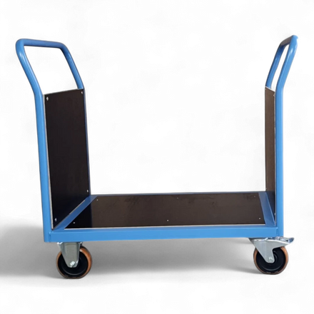 Doppel-Stirnwandwagen mit vorderer und hinterer Siebdruckplatte. Bis 600 kg Traglast. Ideal für Lager und Werkstatt.