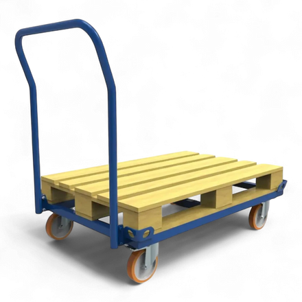 Fahrgestell für Palettentransport – Stabile Stahlkonstruktion mit Lenkrollen. Ideal für Lager und Werkstätten.