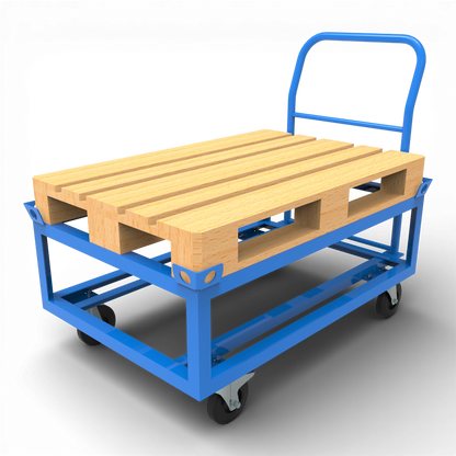 Hoher Transportwagen mit Schiebebügel. Günstiger Kommissionierwagen für Europaletten