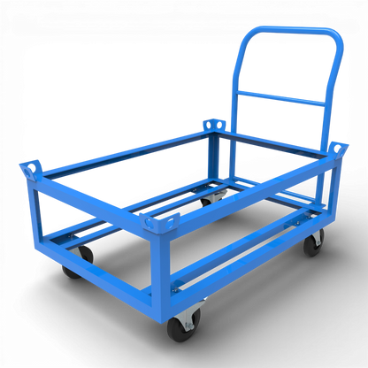 Hoher Transportwagen mit Schiebebügel. Günstiger Kommissionierwagen für Europaletten