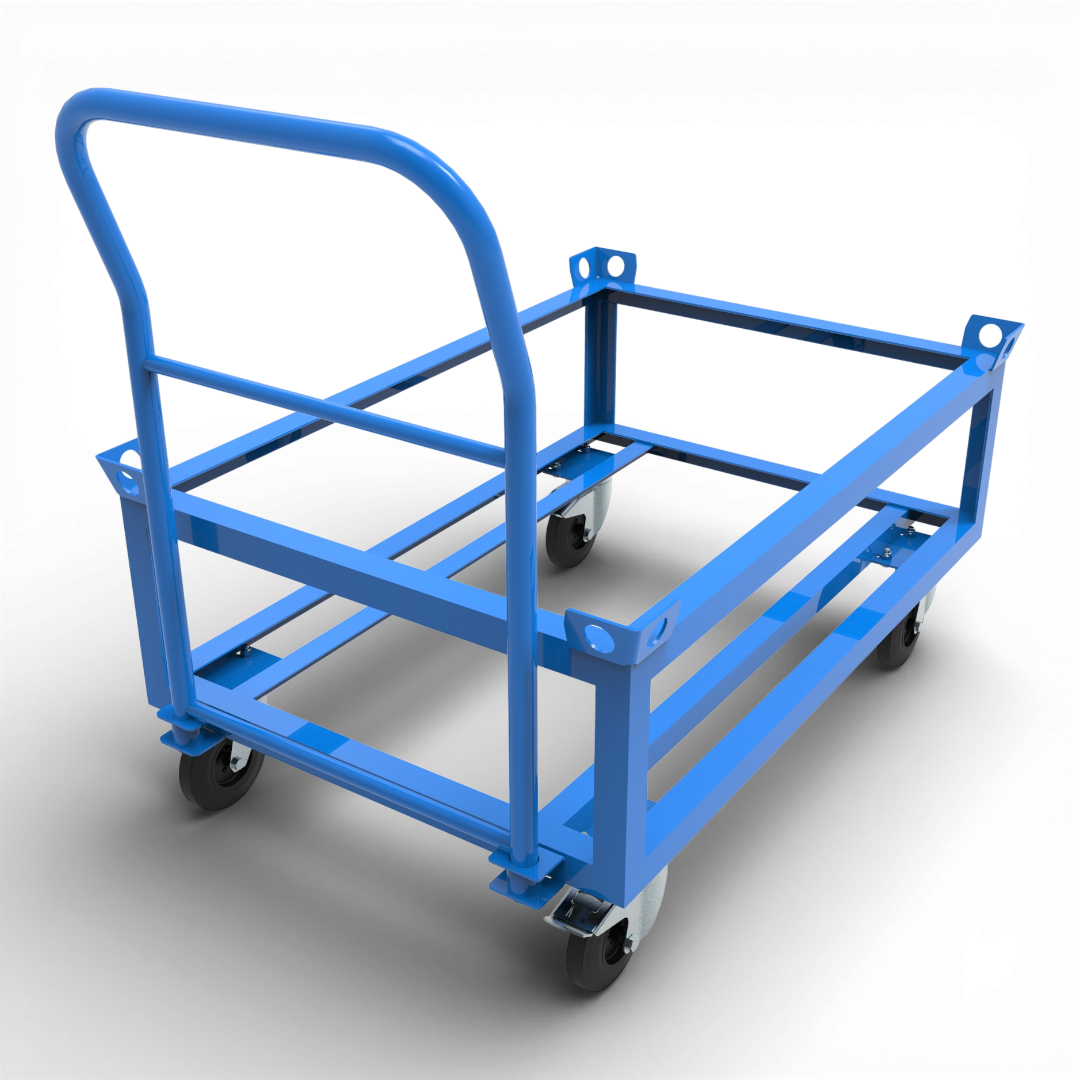 Hoher Transportwagen mit Schiebebügel. Günstiger Kommissionierwagen für Europaletten