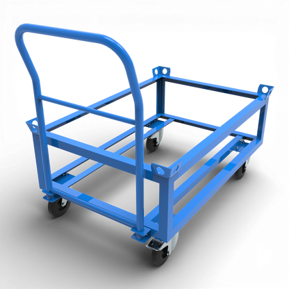 Hoher Transportwagen mit Schiebebügel. Günstiger Kommissionierwagen für Europaletten