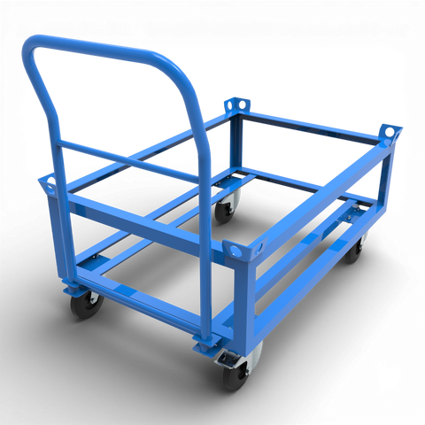 Hoher Transportwagen mit Schiebebügel. Günstiger Kommissionierwagen für Europaletten