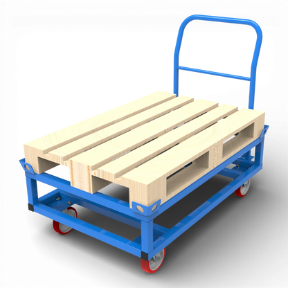 Fahrgestell hoch mit Schiebebügel für Europaletten. Mobile Werkbank 1200 kg aus stabilem Quadratrohr.