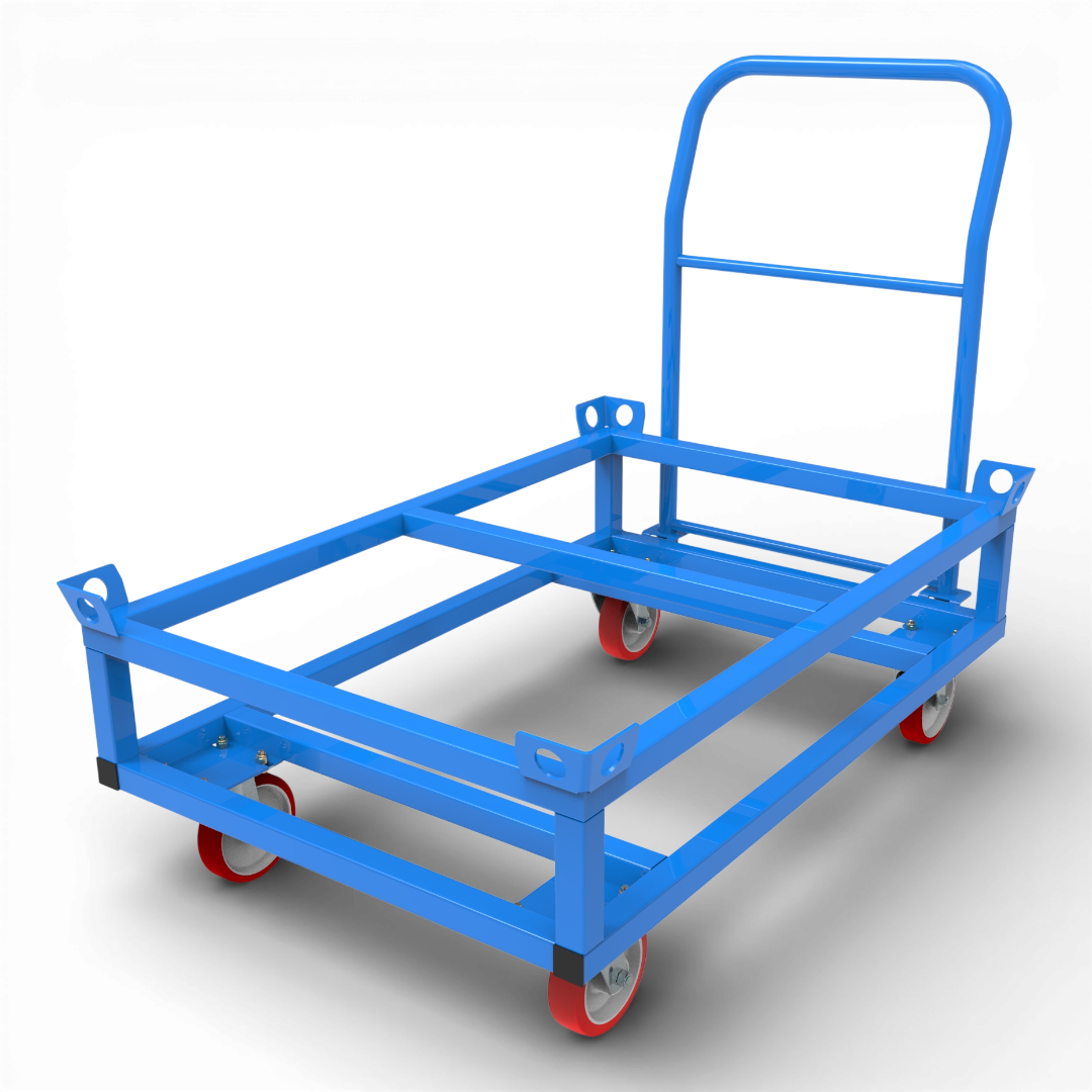 Fahrgestell hoch mit Schiebebügel für Europaletten. Mobile Werkbank 1200 kg aus stabilem Quadratrohr.