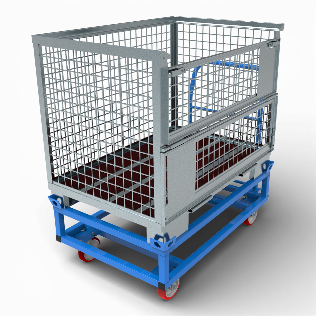 Fahrgestell hoch mit Schiebebügel für Europaletten. Mobile Werkbank 1200 kg aus stabilem Quadratrohr.