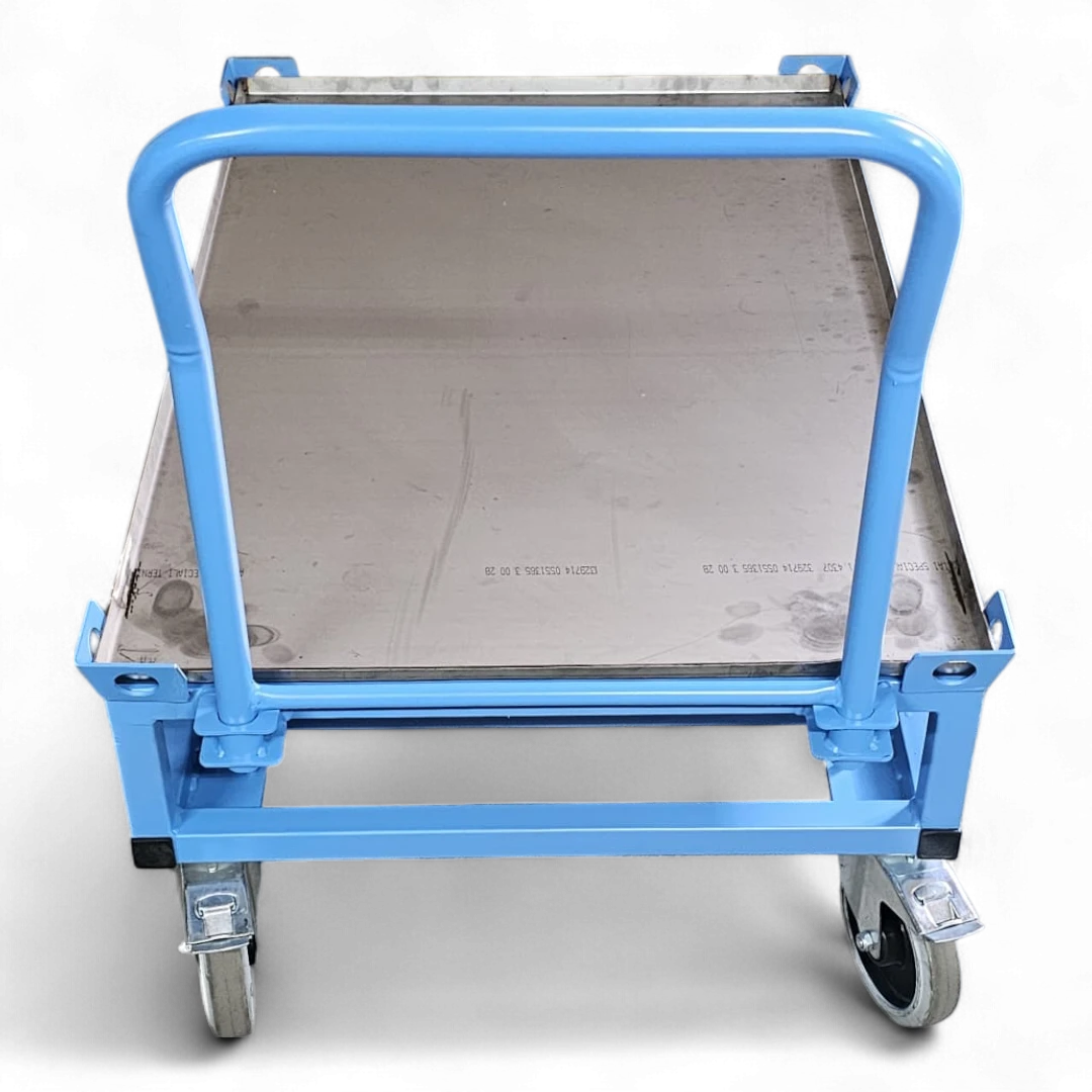 Fahrgestell hoch mit Schiebebügel für Europaletten. Mobile Werkbank 1200 kg aus stabilem Quadratrohr.