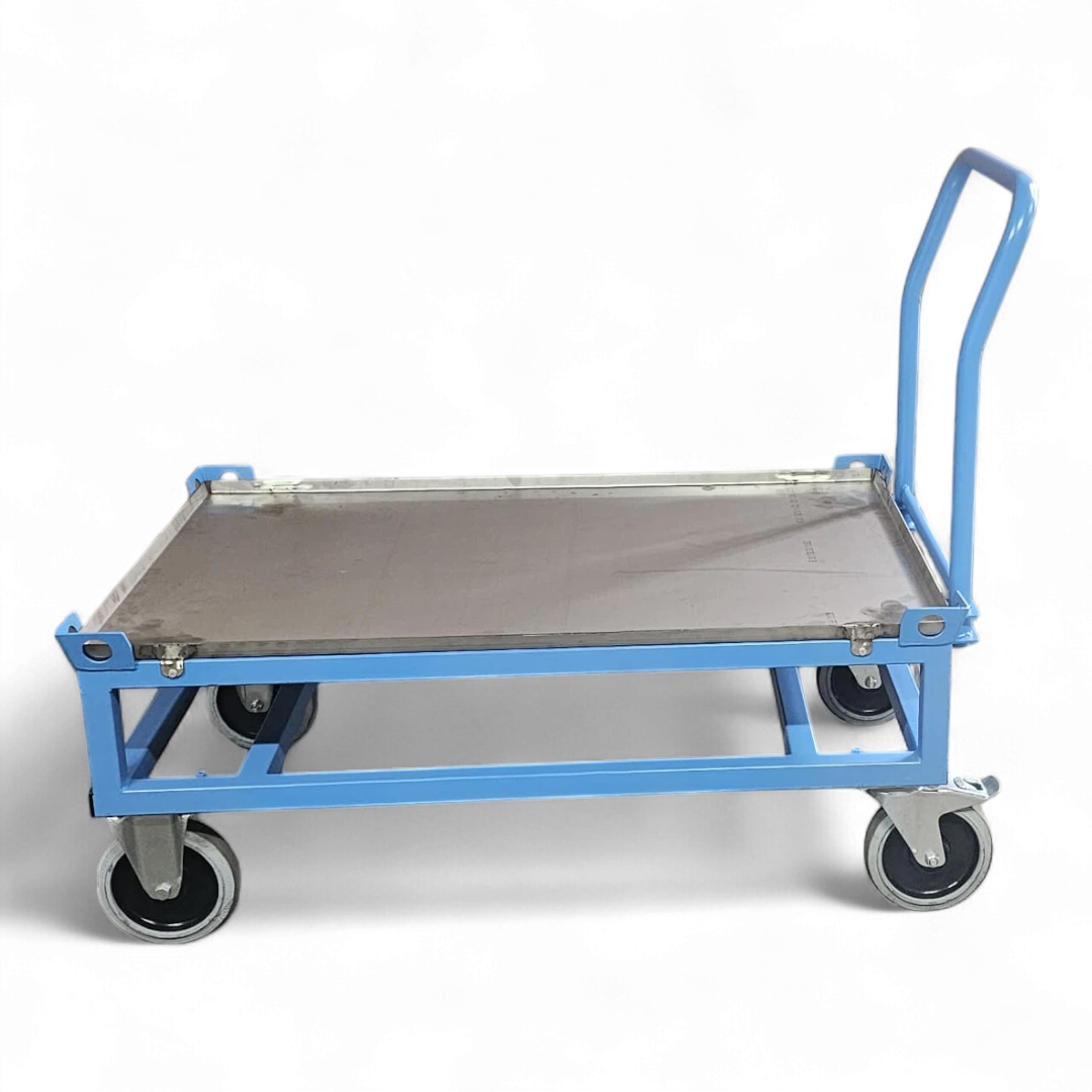 Fahrgestell hoch mit Schiebebügel für Europaletten. Mobile Werkbank 1200 kg aus stabilem Quadratrohr.