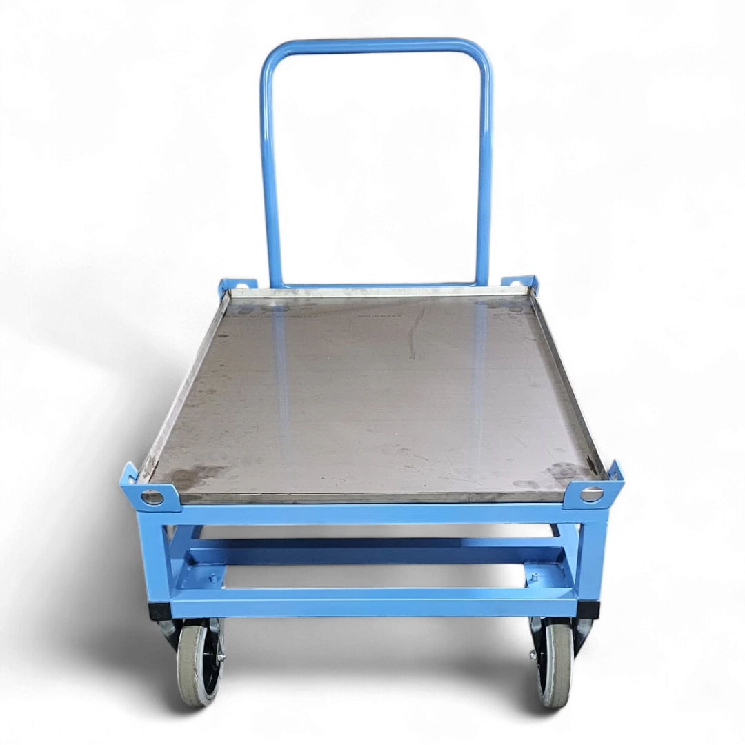 Fahrgestell hoch mit Schiebebügel für Europaletten. Mobile Werkbank 1200 kg aus stabilem Quadratrohr.