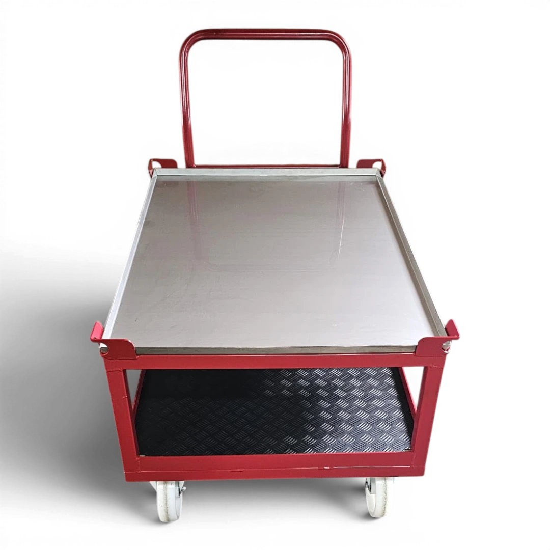 Fahrgestell hoch mit Schiebebügel für Europaletten. Mobile Werkbank 1200 kg aus stabilem Quadratrohr.