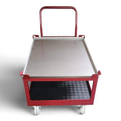 Fahrgestell hoch mit Schiebebügel für Europaletten. Mobile Werkbank 1200 kg aus stabilem Quadratrohr.