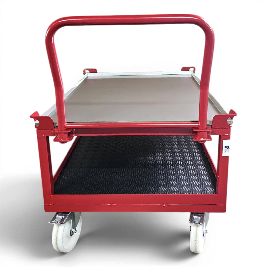 Fahrgestell hoch mit Schiebebügel für Europaletten. Mobile Werkbank 1200 kg aus stabilem Quadratrohr.