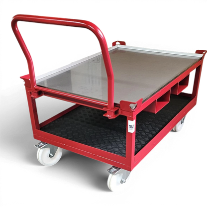 Fahrgestell hoch mit Schiebebügel für Europaletten. Mobile Werkbank 1200 kg aus stabilem Quadratrohr.